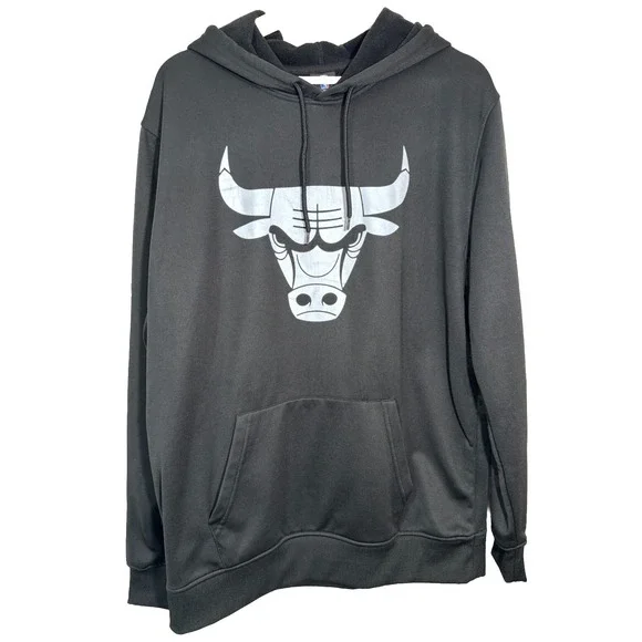 NBA Chicago Bulls Black Pullover Hoodie Men's Size Large Silver Marble Logo EUC - Picture 2 of 10